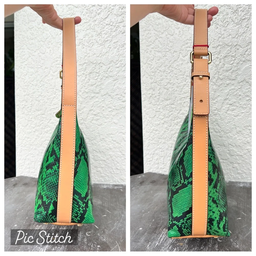 FRANCES VALENTINE Laura Solid Snake Leather hobo shoulder bag green + caramel